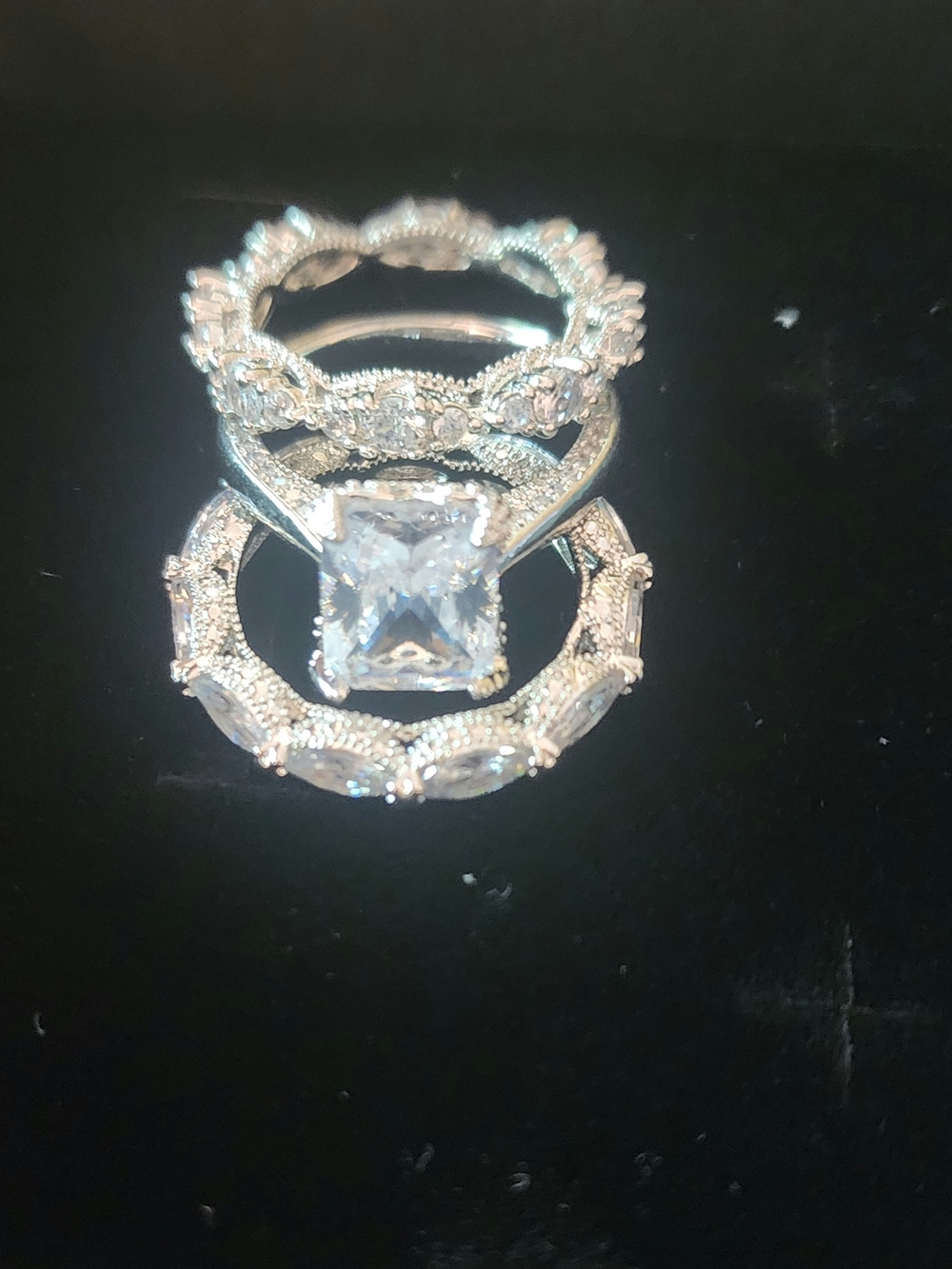 Silver-Tone Cubic Zirconia Bridal Ring Set - Clear Sz 6